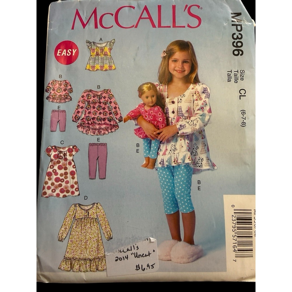 McCall's‎ Uncut Children's/Girls'/Dolls' Tops, Dresses, Leggings (6-7-8)MP396